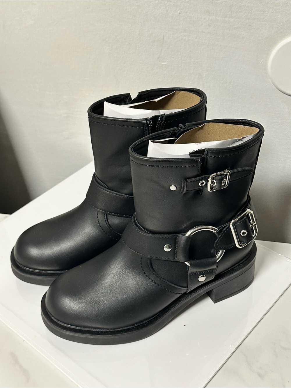 Universal Thread Black Buckle Combat Ankle Boots
